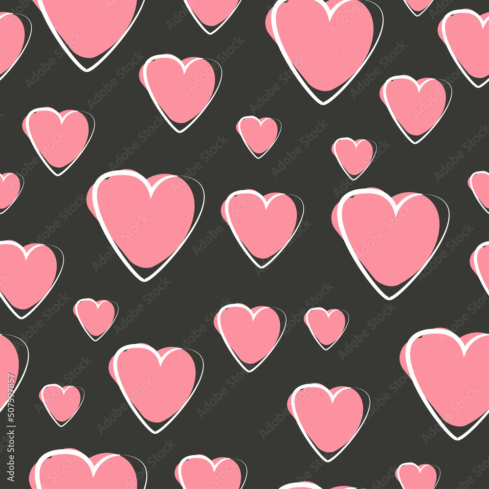 Seamless vector pattern with hearts. Happy valentine day illustration. Hand drawn elements.