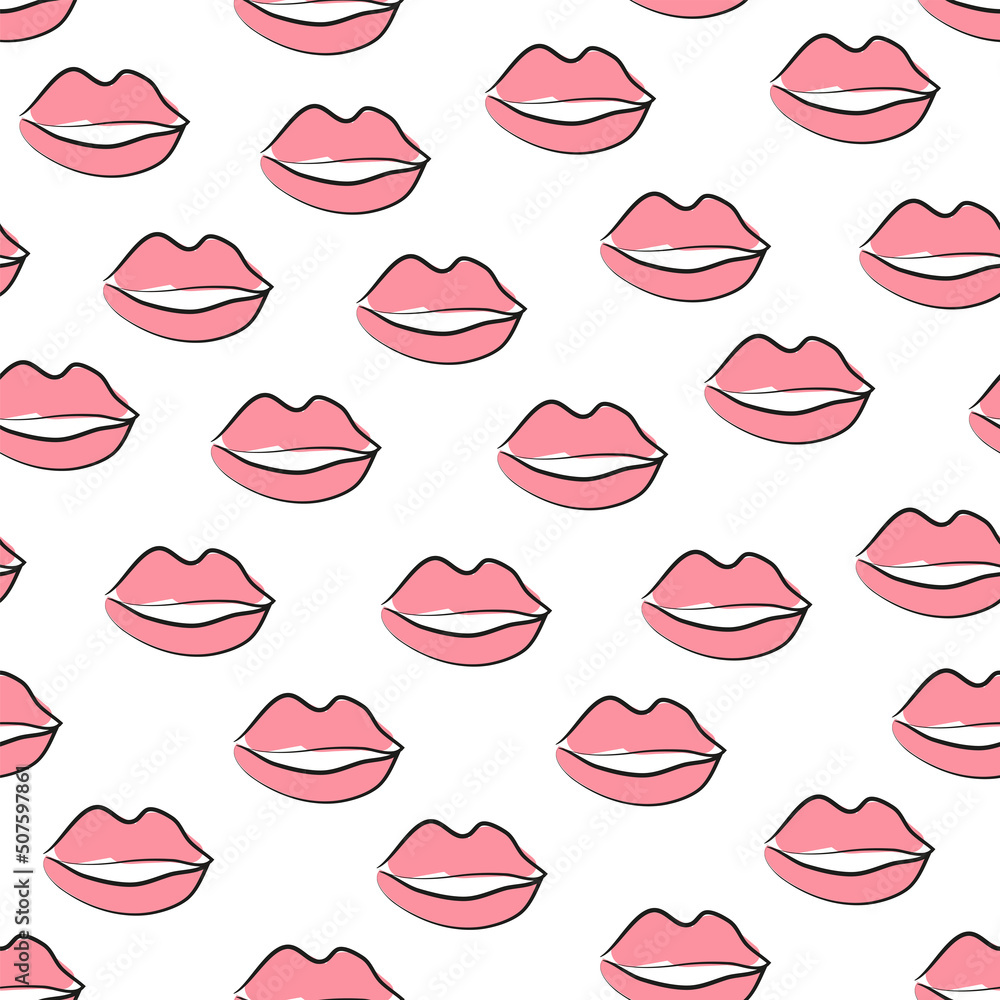 Seamless vector pattern with hand drawn lips. Cute sketch illustration. Seamless vector pattern with hand drawn lips. Cute sketch illustration.