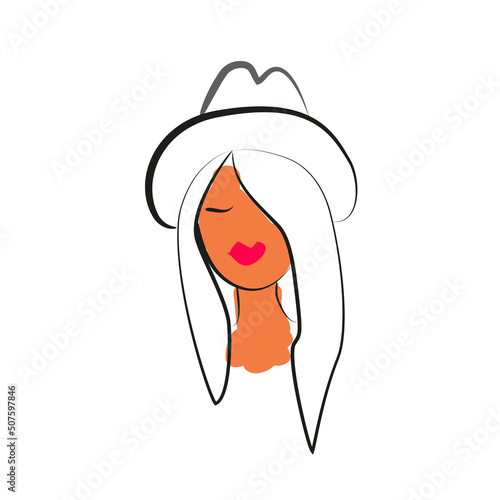 Cute woman portrait. Avatar of fashion girl in modern hat. Sketch illustration. Vector.