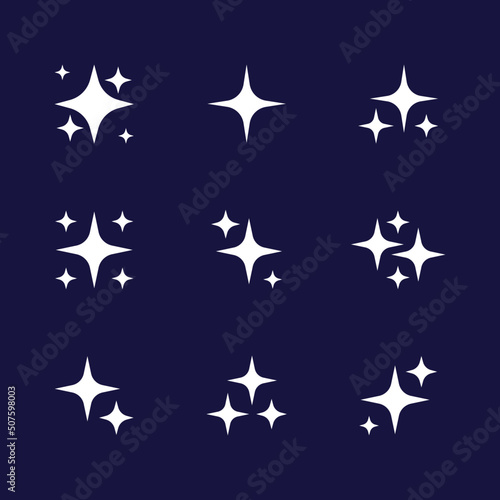 Vector Sparkle Collection. Set of Stars  Sparkles  Magic And Groovy Elements For Decoration. Shiny Twinkles on Dark Background. 
