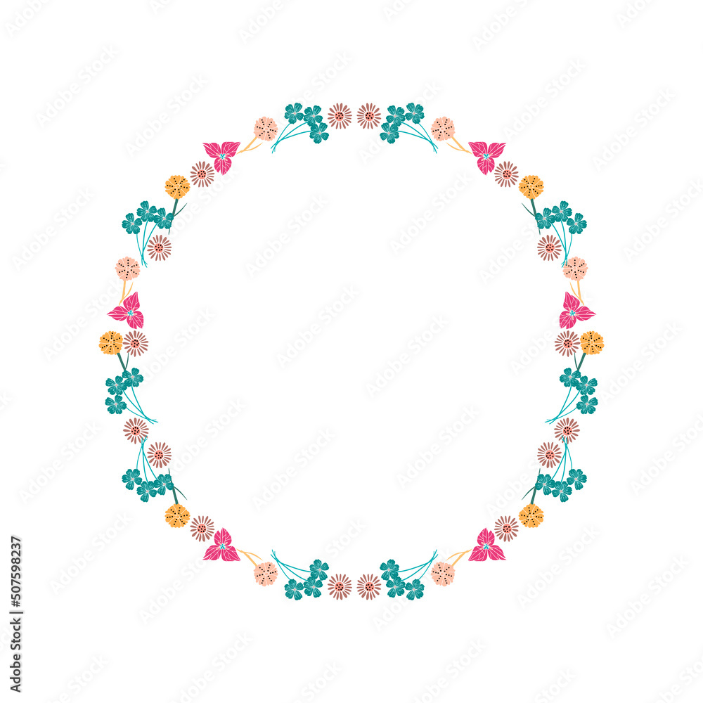 Elegant Floral Wreath. Tiny Cute Flowers, Leaves and Branches. Border Frame For Invitation Cards, Wedding Decoration, Romantic Ornaments. Vector Illustration. Elegant Floral Wreath. Tiny Cute Flowers, Leaves and Branches. Border Frame For Invitation Cards, Wedding Decoration, Romantic Ornaments. Vector Illustration.