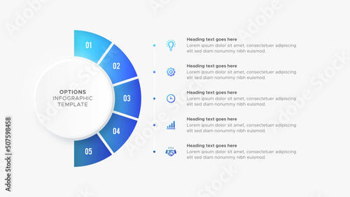 Five 5 Steps Options Round Business Infographic Modern Design Template