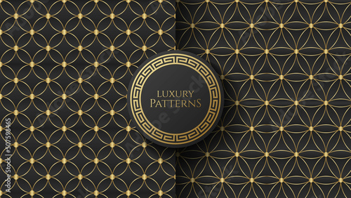 Luxury Black and Gold Geometric Seamless Patterns in Vintage Retro Style