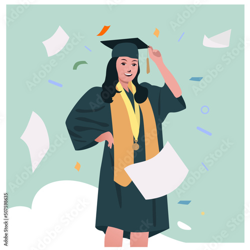 Happy student with academic gown celebrating graduation