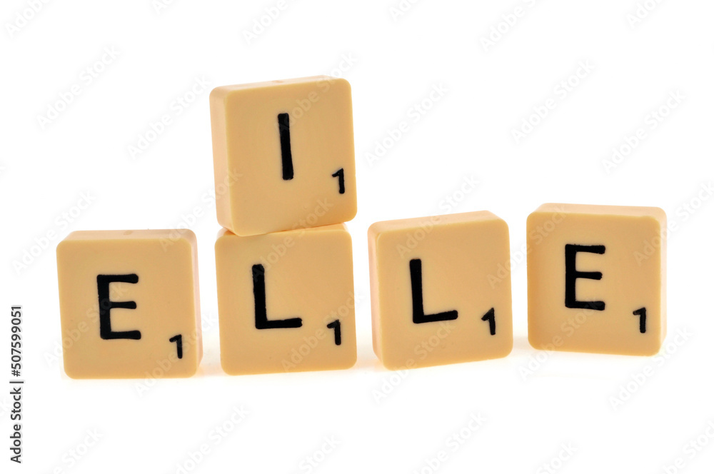 Foto de Lettres formant les pronoms il et elle sur fond blanc do Stock ...