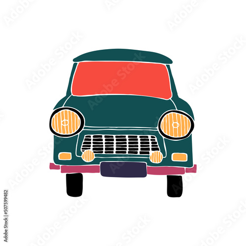 Retro car doodle illustration. Hand drawn vector. Cartoon style.. 