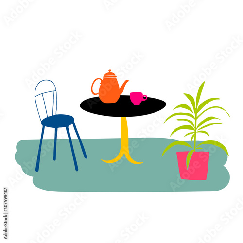 Hand drawn street cafe. Cartoon style. Doodle. Vector illustration.