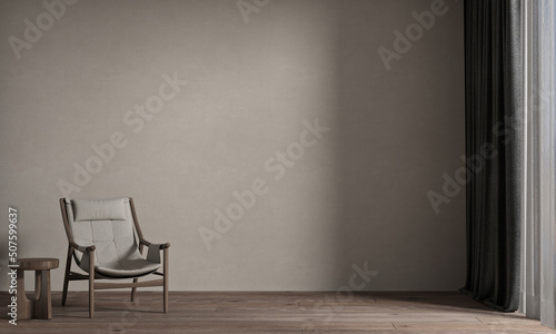 Minimal interior design and loft living room and empty wall background. 3d rendering
