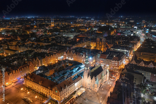 Wroclaw night view of the city. Silesia, Poland.
