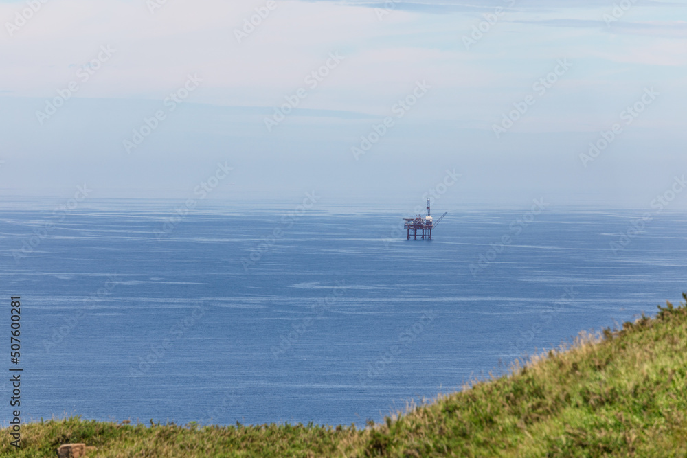 Gas platform on Bay of Biscay, potential target area for deep water oil and gas drilling. Cape Matxitxako, Basque Country, Spain