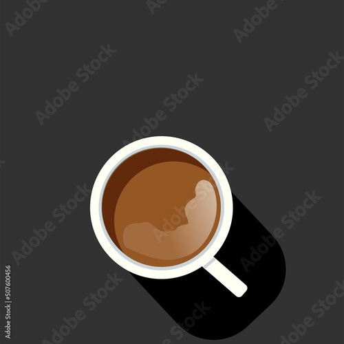 Vászonkép A cup of coffee on a black background with a pen