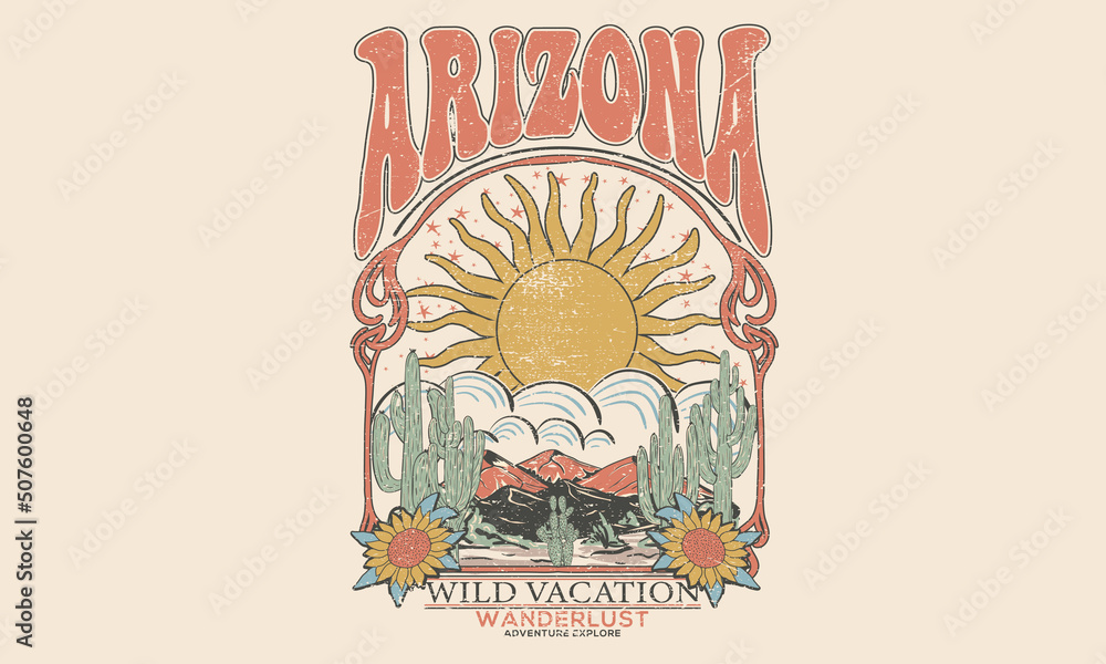 Arizona cactus vector print design for t shirt and others. Desert