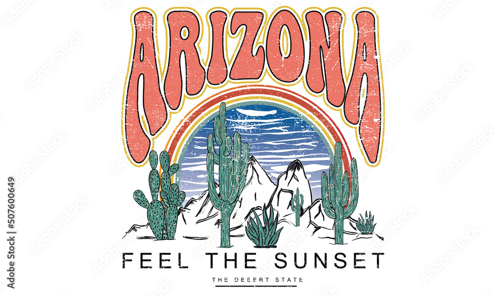 Desert retro vector print design for t shirt and others. Arizona desert ...