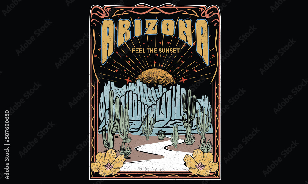 Arizona cactus vector print design for t shirt and others. Desert