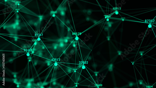 Algorithm flow of artificial intelligence technology. Global big data storage network. Futuristic science background. 3D rendering.