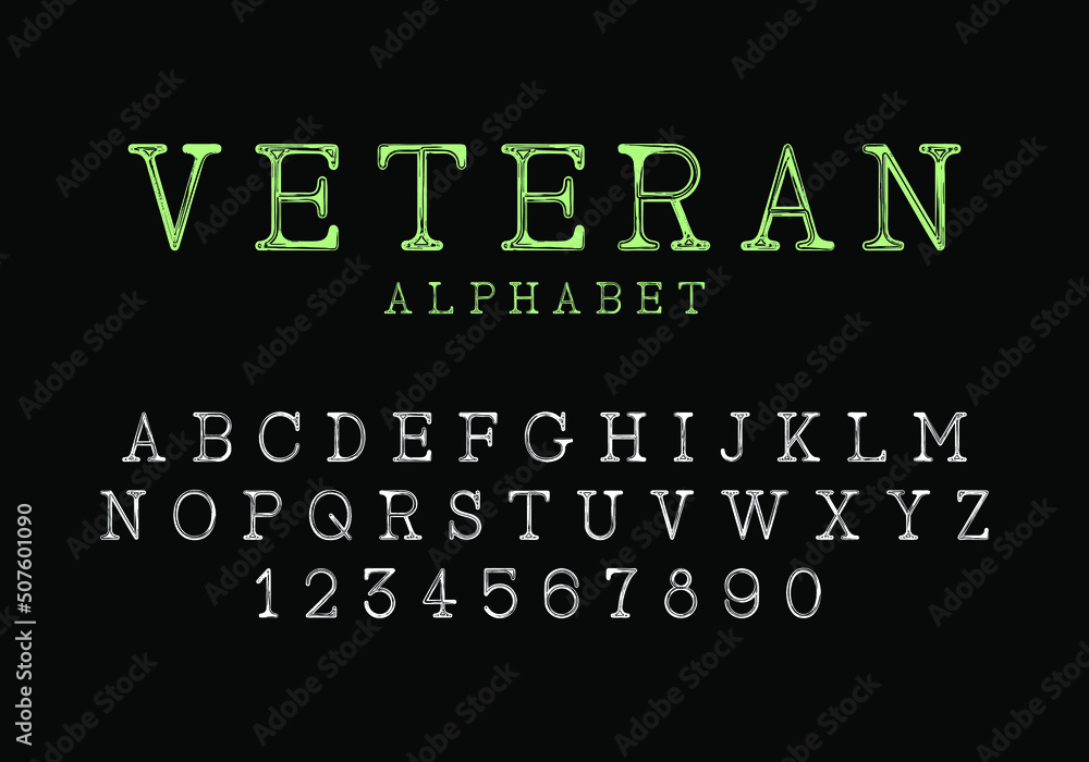 Old military style serif font. Vector fonts for typography, titles, logos and more
