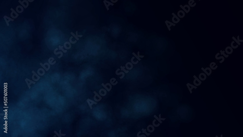 Blue smoke on dark background. Dynamic abstract fog. 3D rendering.