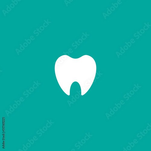 White cute cartoon tooth. Dentist  stomatology clinic logo. Toothpaste sign. Teeth health symbol. Flat vector icon isolated on blue background.