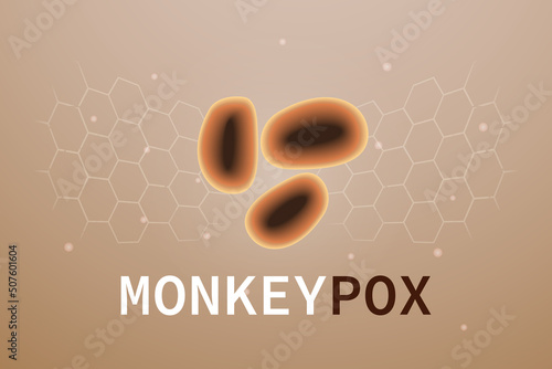 A banner with the monkeypox virus. Monkey pox virus outbreak pandemic design with microscopic view background.