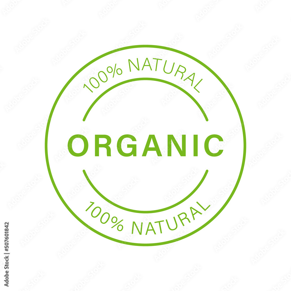 100 Percent Organic Green Line Icon. Bio Healthy Eco Food Stiker. Natural Product Stamp. Ecology Product Vegan Food Outline Sign. Organic Leaf Eco Sign. Isolated Vector Illustration 100 Percent Organic Green Line Icon. Bio Healthy Eco Food Stiker. Natural Product Stamp. Ecology Product Vegan Food Outline Sign. Organic Leaf Eco Sign. Isolated Vector Illustration