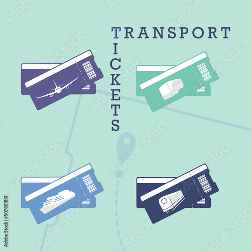 Booking transport tickets with bar code for plane, bus, train, ship