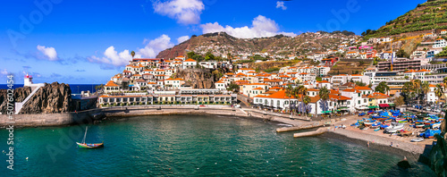Charming traditional fishing village Camara de Lobos. Popular tourist destination .Madeira island travel and landmarks. Portugal