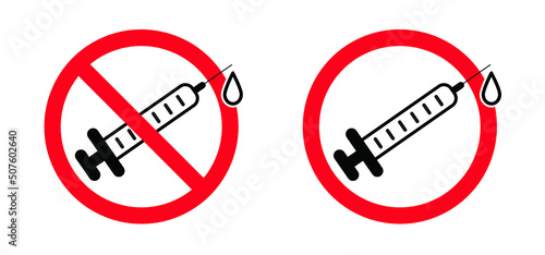 Stop no Needle spiking line pattern icon or pictogram. People, person are drugged through their drinks. Syringe injection logo. Drugs in the drank. Cartoon vector drawing