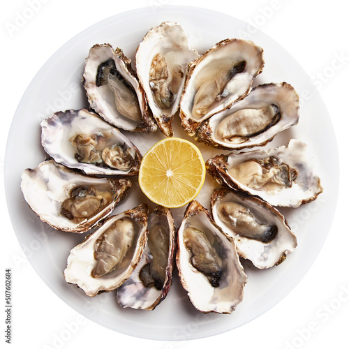Fresh open oysters served with lemon