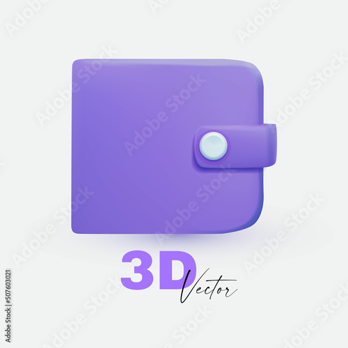 3D minimal wallet icon. Saving money concept. Violet purse isolated on white