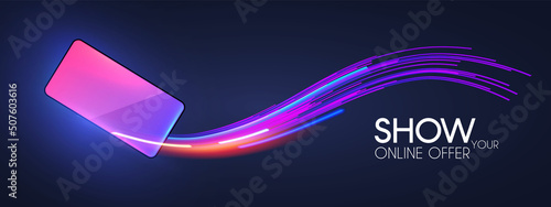 Online activity. Smartphone. Phone concept with shining screen and motion wave. Online shopping and connecting design.