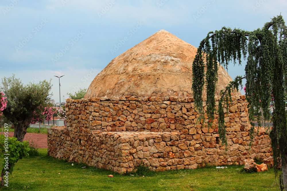 Traditional underground cistern for keeping rainwater needed for watering olive trees during dry season in Antalya, Turkey