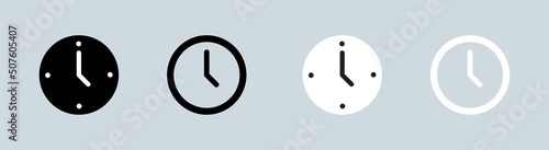 Clock icon set in black and white colors. Set of analog clock icon symbol.