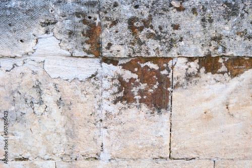 Close Up White Old Textured Dirty Wall With Modern Cream Color. Selective Focus.