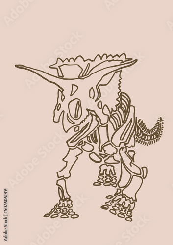 Graphical vintage sketch of triceratops attacking, vector illustration, lined drawing