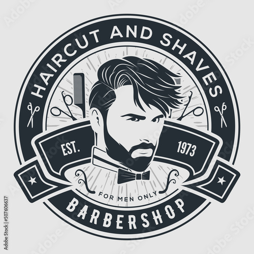 Barbershop poster, banner template with Bearded men. Vector illustration	