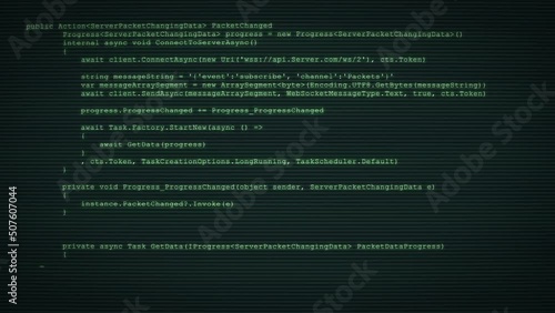 3D Hacking code data flow stream on green screen with typing coding symbols