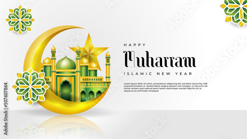 Islamic happy muharram banner illustration design suitable for websites and posters