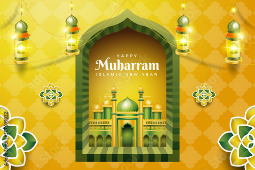 happy muharram islamic template banner design