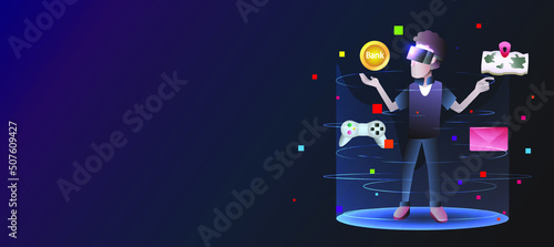 this is metaverse and futuristic technology and Augmented reality , Virtual reality and earth ,text metaverse and fixed reality and man metaverse