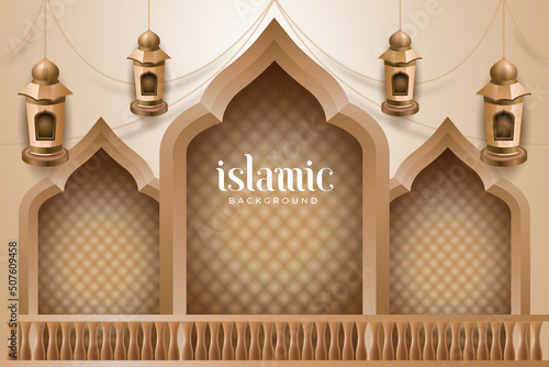 Blank Islamic background with 3d mosaics and gates