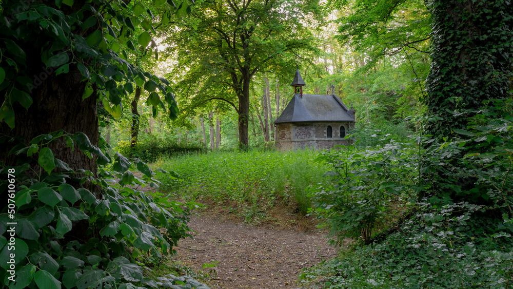 Spring landscape with view of Sint Rosa Kapel in evening, The Sint-Rosakapel is a chapel in Sittard in the Dutch province of Limburg, Netherlands, Situated in the southernmost borders the Germany. Spring landscape with view of Sint Rosa Kapel in evening, The Sint-Rosakapel is a chapel in Sittard in the Dutch province of Limburg, Netherlands, Situated in the southernmost borders the Germany.