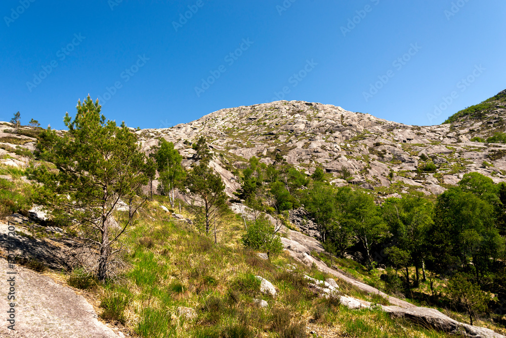A view to Lifjel mountiain from the hiking trek along Gandsfjord, Sandnes, Norway, May 2018