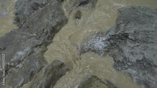  Road on the Bed of a Dirty Mountain River. With SOUND
