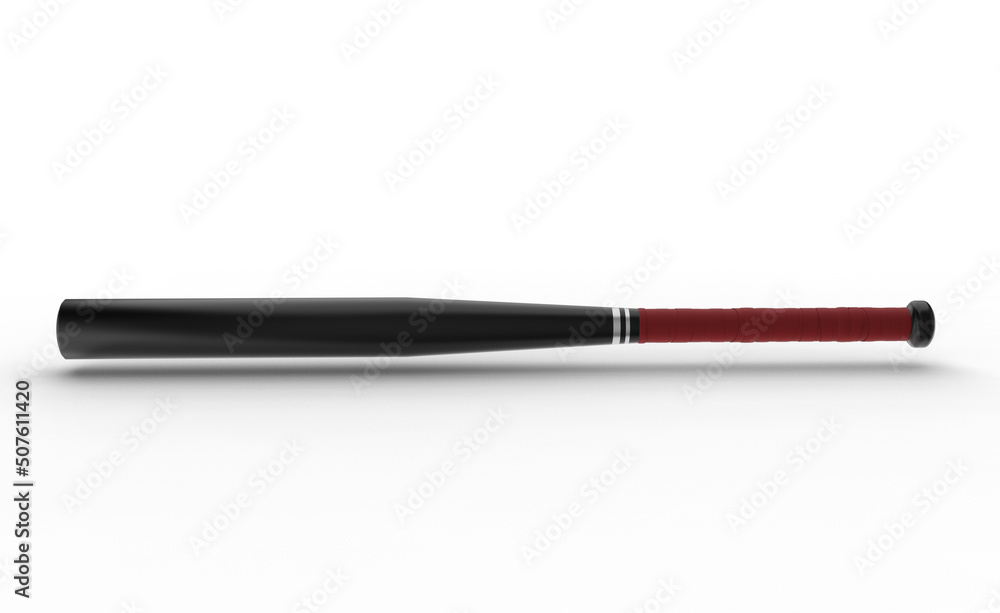 Black metal baseball bat with shadow 3d render Black metal baseball bat with shadow 3d render