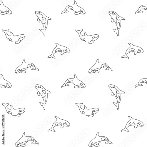 Simple seamless trendy animal pattern with orca. Cartoon vector illustration.