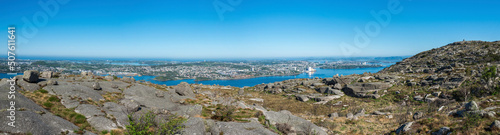 Obraz na płótnie Panorama of rocky landscape of Lifjel mountain and a view to Gandsfjord and Stavanger city, Norway, May 2018 w salonie