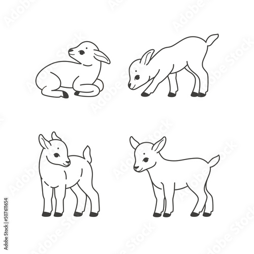 Cartoon goat flat icon. Сute animals set of icons.