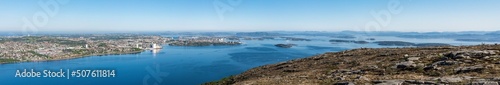A panoramic view to Stavanger city and many islands from Lifjel mountain near Sandnes, Norway, May 2018