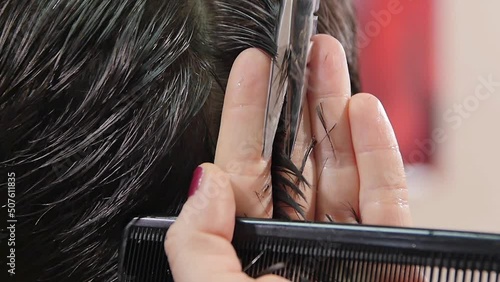Men's Haircut Hair. Closeup. Slowmotion

