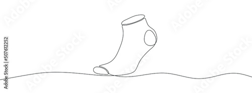 Continuous line drawing of socks. Socks one line icon. One line drawing background. Vector illustration. Socks black icon